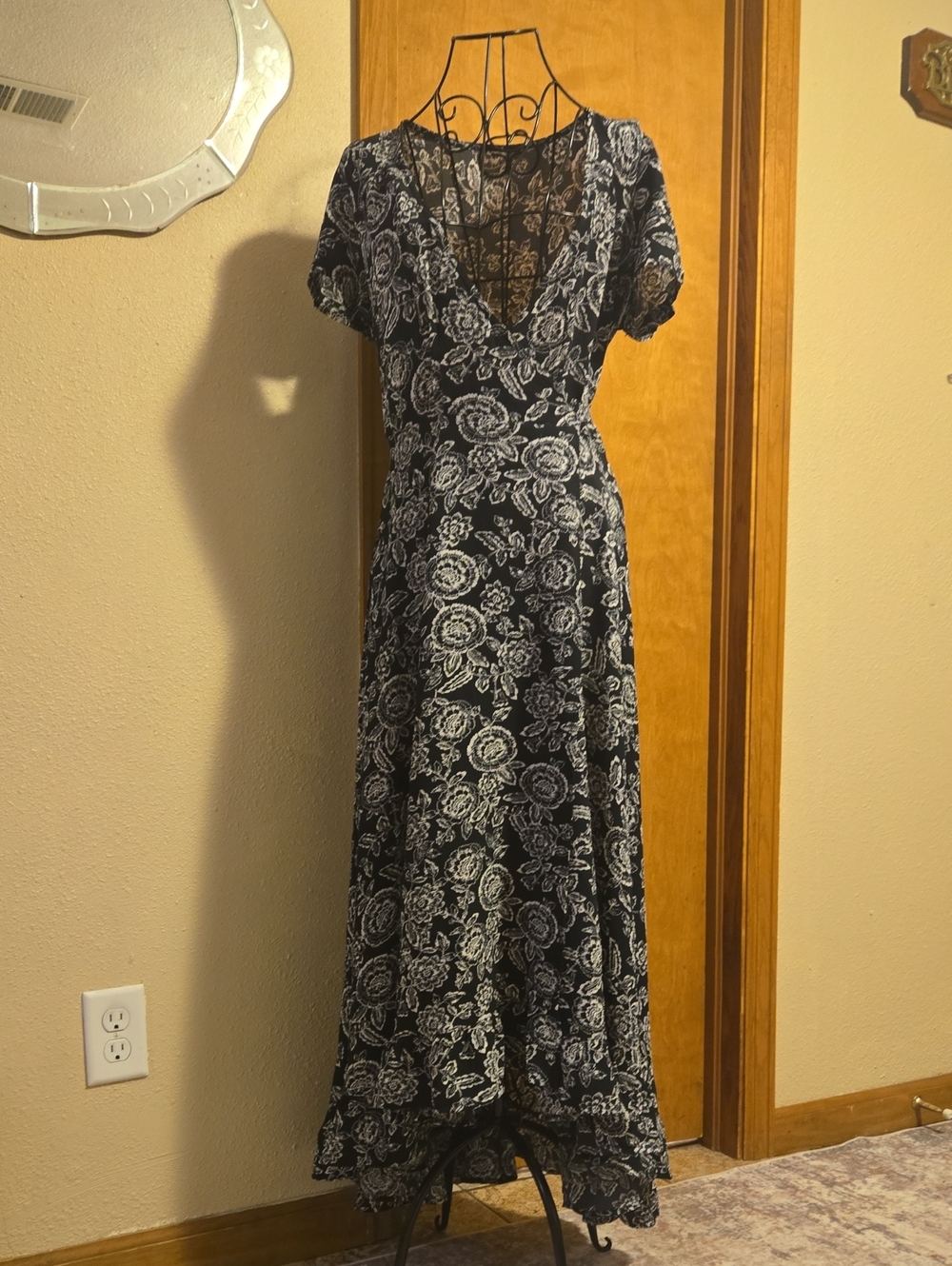 LIRX Floral V-Neck Maxi Dress in Black and White